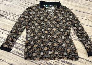 Vintage Ken Scott Sheer Monogram Floral Long Sleeve Button Down Blouse Made in I